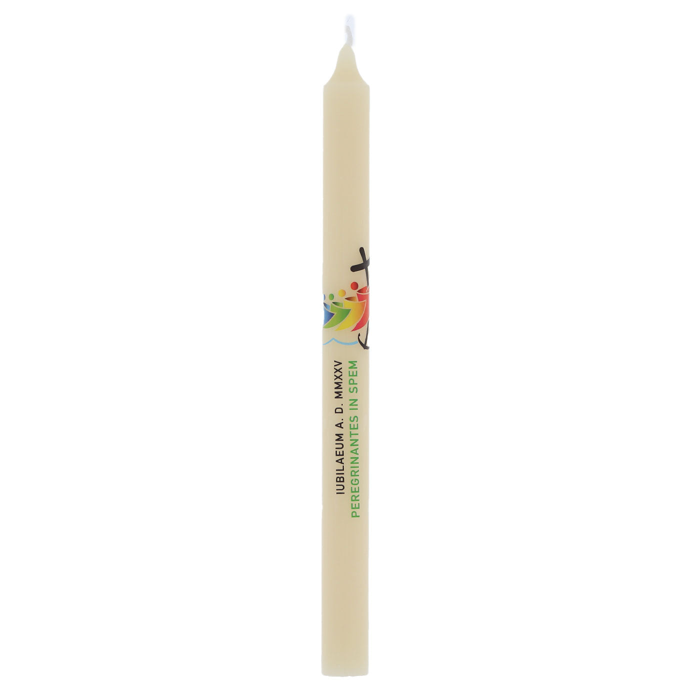 Candela in cera d'api con logo del Giubileo, confezionata in astuccio rigido. Dimensioni 2x27 cm