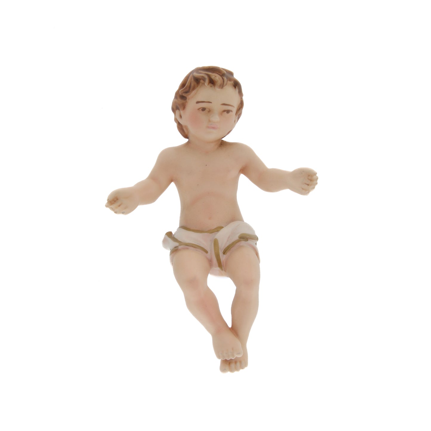 Statua Gesù Bambino in resina decorata, fluorescente al buio. Altezza 5 cm