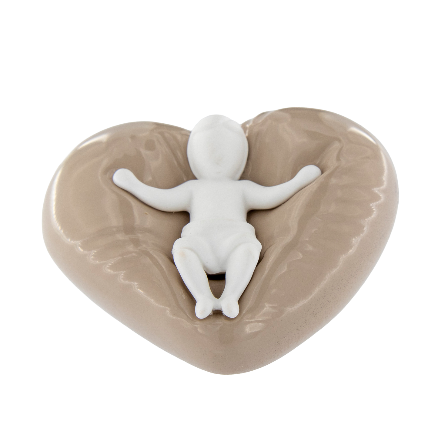 Gesù Bambino su cuore beige. Dimensioni 5x4 cm