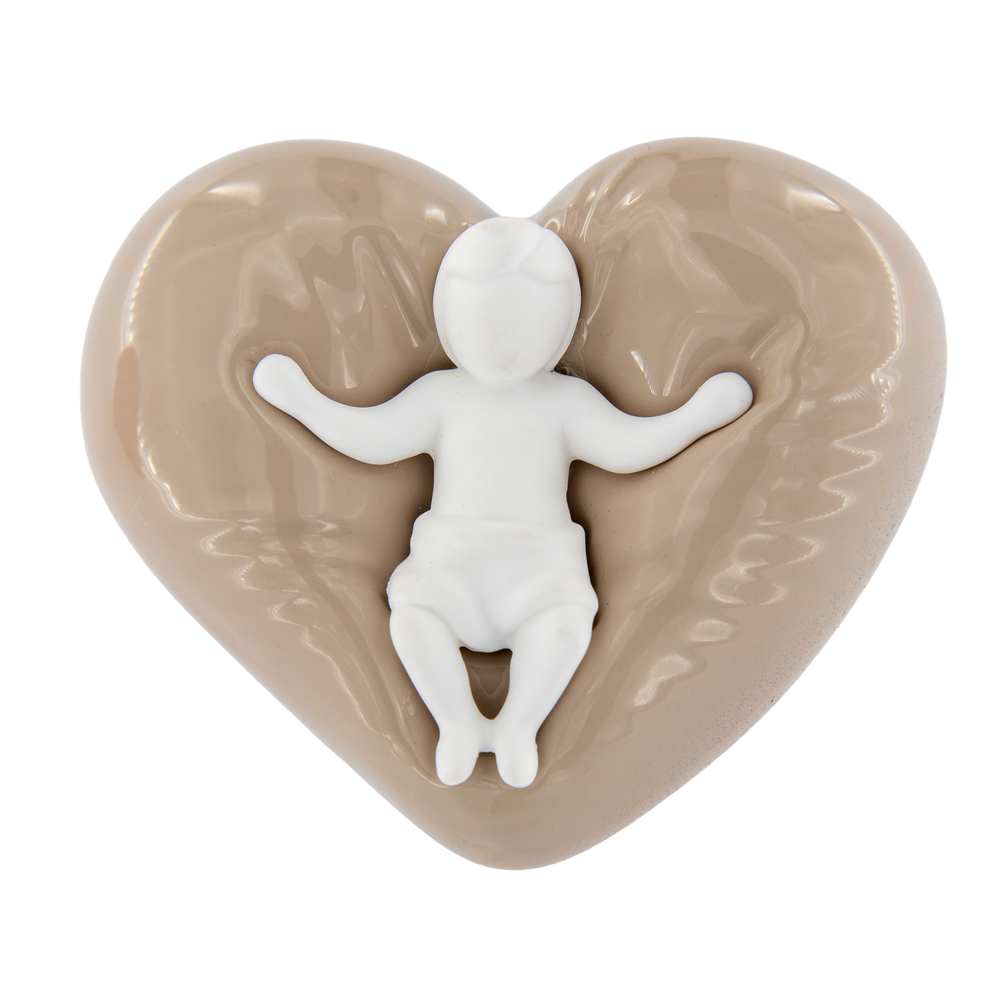 Gesù Bambino su cuore beige. Dimensioni 5x4 cm