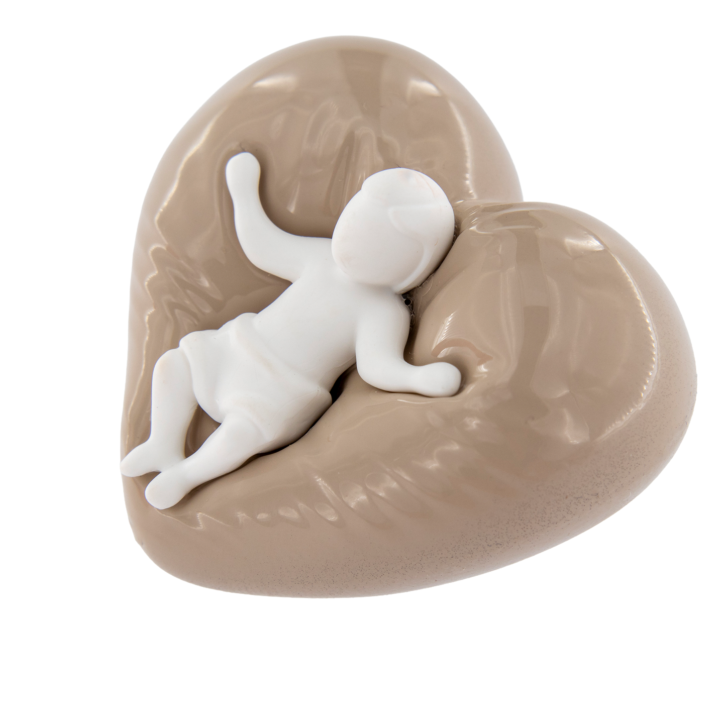 Gesù Bambino su cuore beige. Dimensioni 5x4 cm
