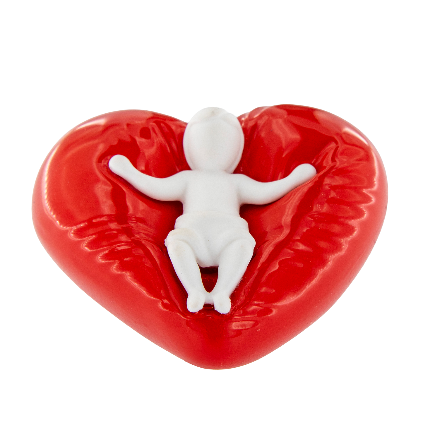 Gesù Bambino su cuore rosso. Dimensioni 5x4 cm