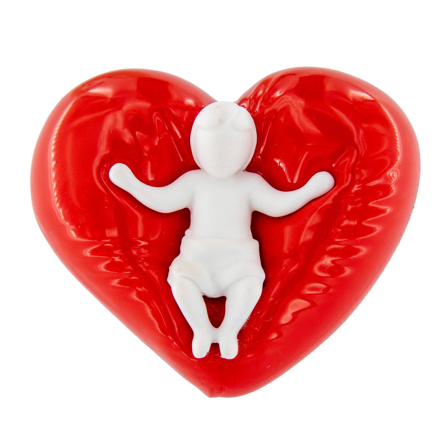 Gesù Bambino su cuore rosso. Dimensioni 5x4 cm