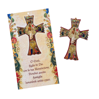Cartoncino Benedizioni delle Famiglie con croce Settimana Santa abbinata. Dimensioni 12x22 cm