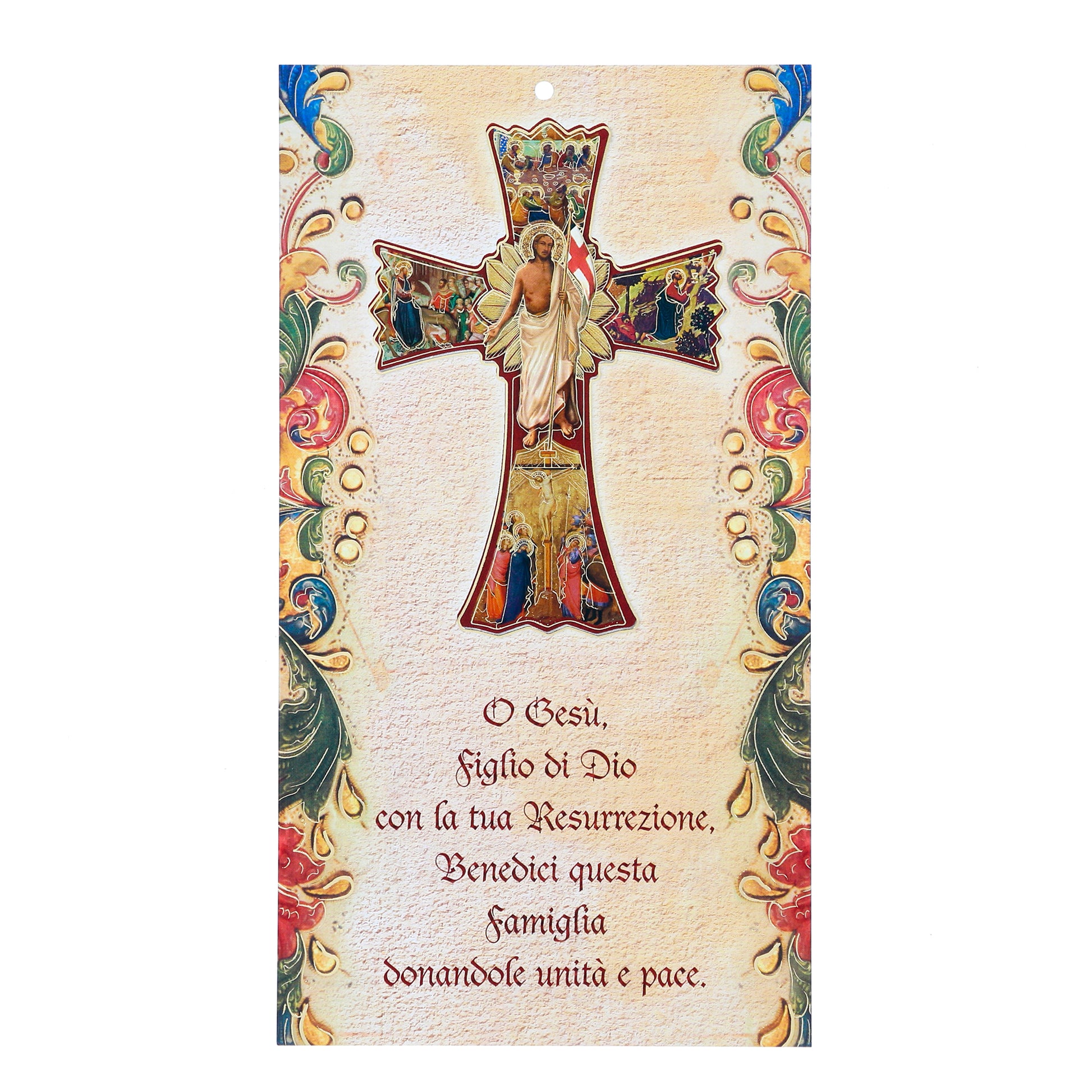 Cartoncino Benedizioni delle Famiglie con croce Settimana Santa abbinata. Dimensioni 12x22 cm
