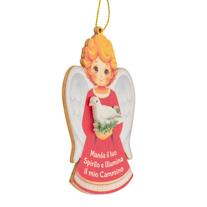 Ricordo Cresima – Angelo custode con colomba dello Spirito Santo da appendere. Dimensioni 10,5x7 cm