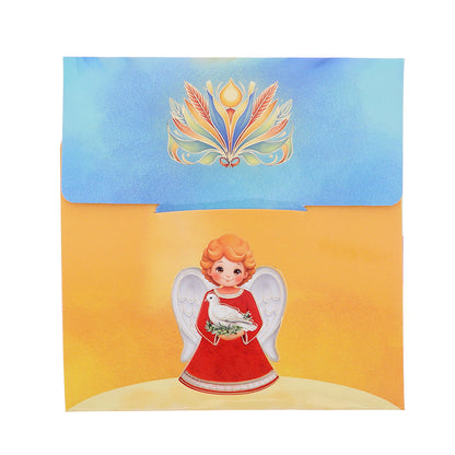Ricordo Cresima – Angelo custode con colomba dello Spirito Santo da appendere. Dimensioni 10,5x7 cm