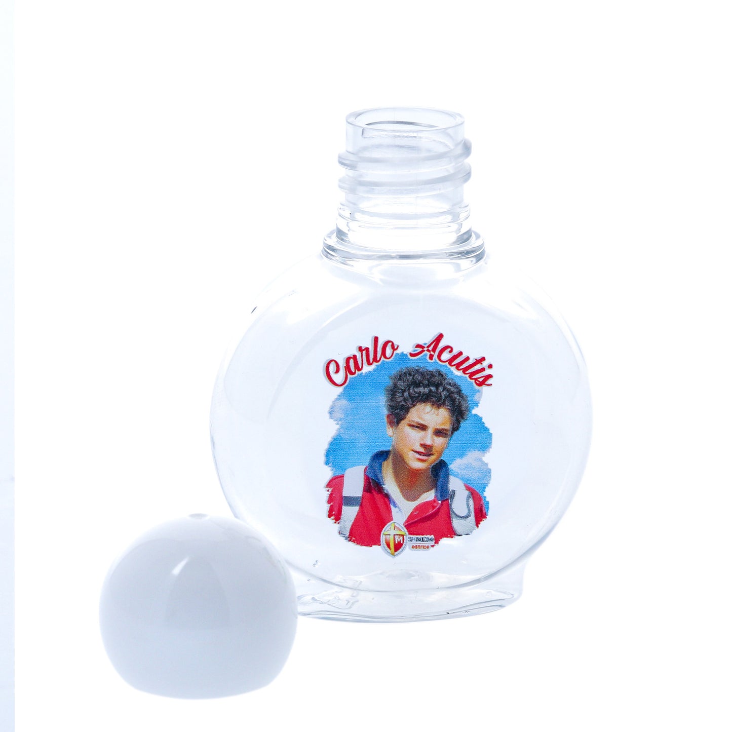Bottiglietta in plastica per acqua santa. Immagine Carlo Acutis. Capienza 40 ml