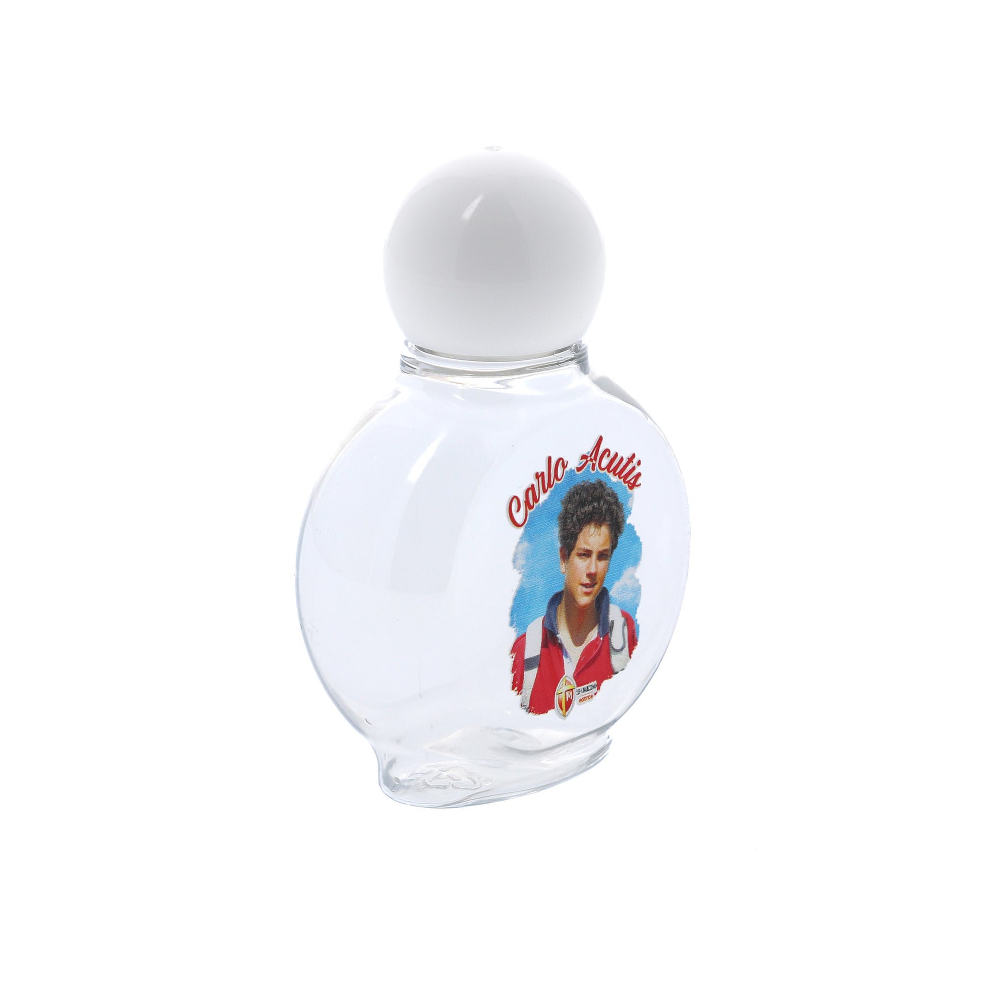 Bottiglietta in plastica per acqua santa. Immagine Carlo Acutis. Capienza 40 ml