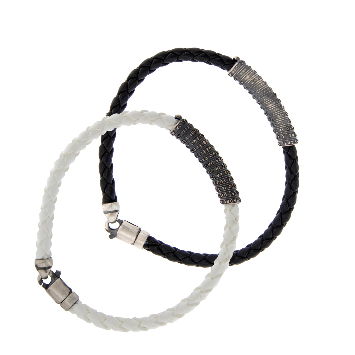 Bracciale in pelle e inserto in argento 925 con preghiera Padre Nostro
