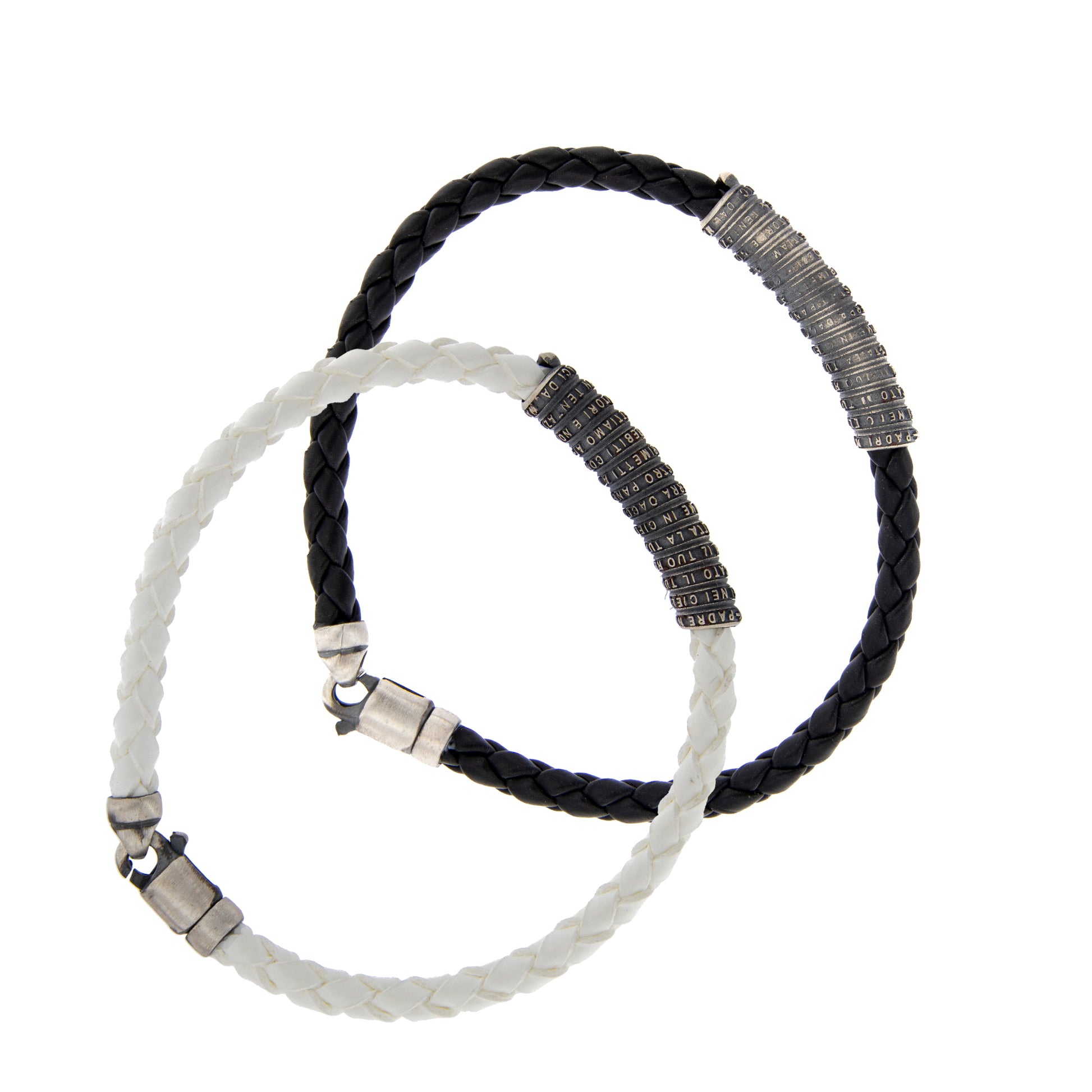 Bracciale in pelle e inserto in argento 925 con preghiera Padre Nostro
