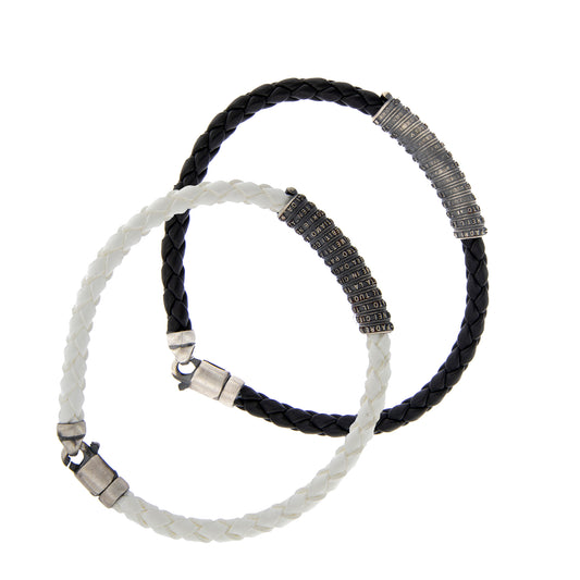 Bracciale in pelle e inserto in argento 925 con preghiera Padre Nostro

