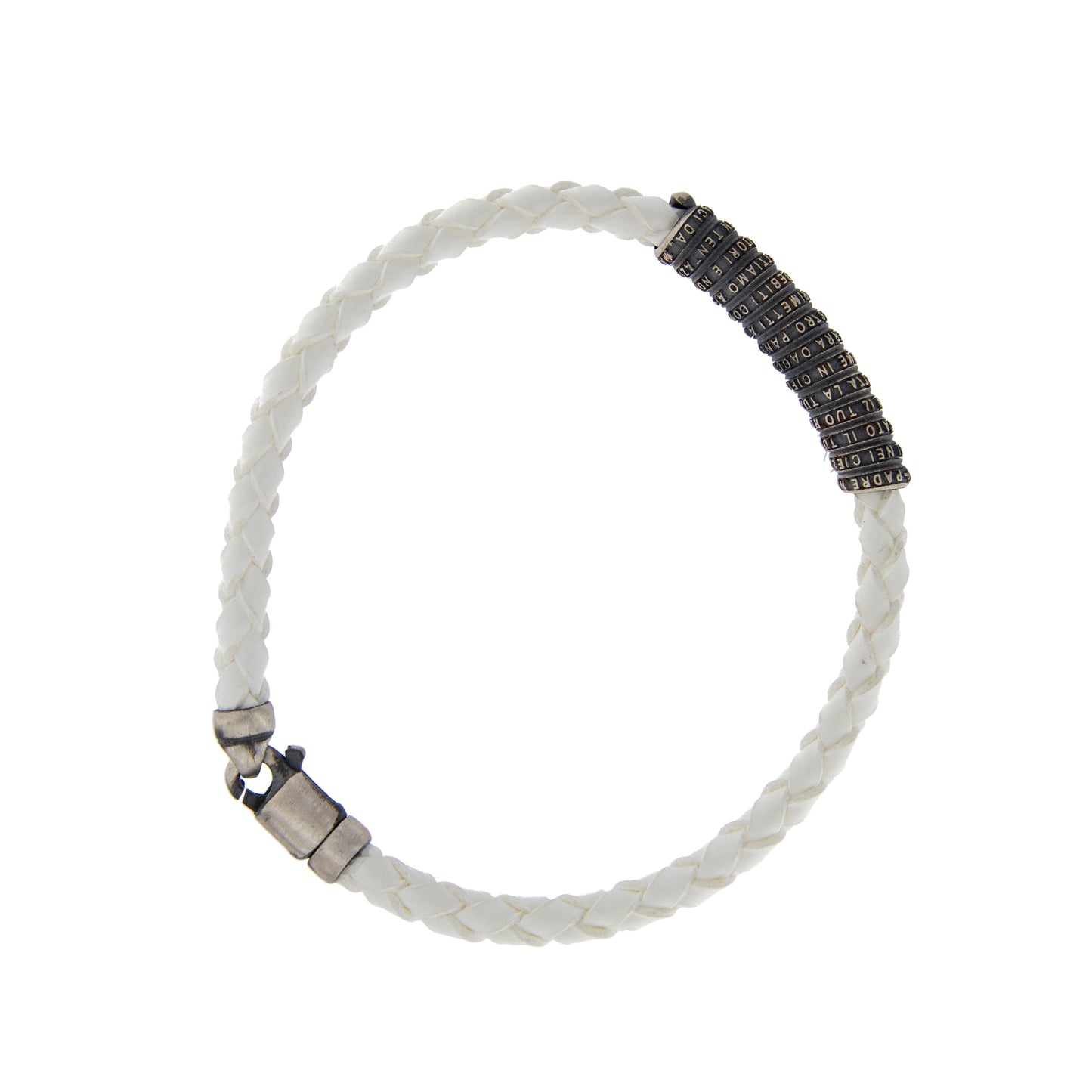 Bracciale in pelle e inserto in argento 925 con preghiera Padre Nostro
