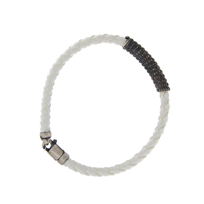 Bracciale in pelle e inserto in argento 925 con preghiera Padre Nostro

