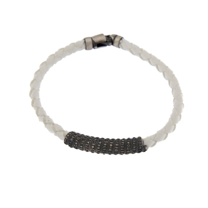 Bracciale in pelle e inserto in argento 925 con preghiera Padre Nostro

