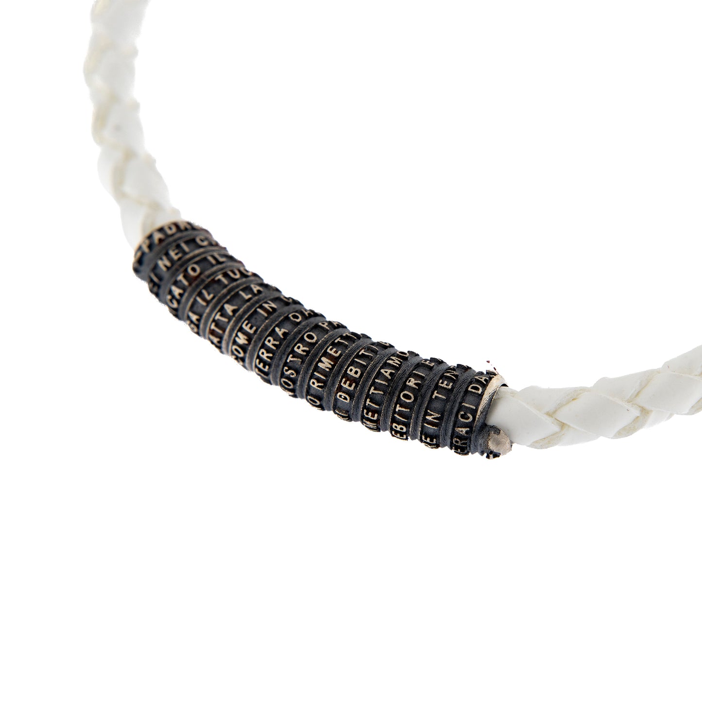 Bracciale in pelle e inserto in argento 925 con preghiera Padre Nostro
