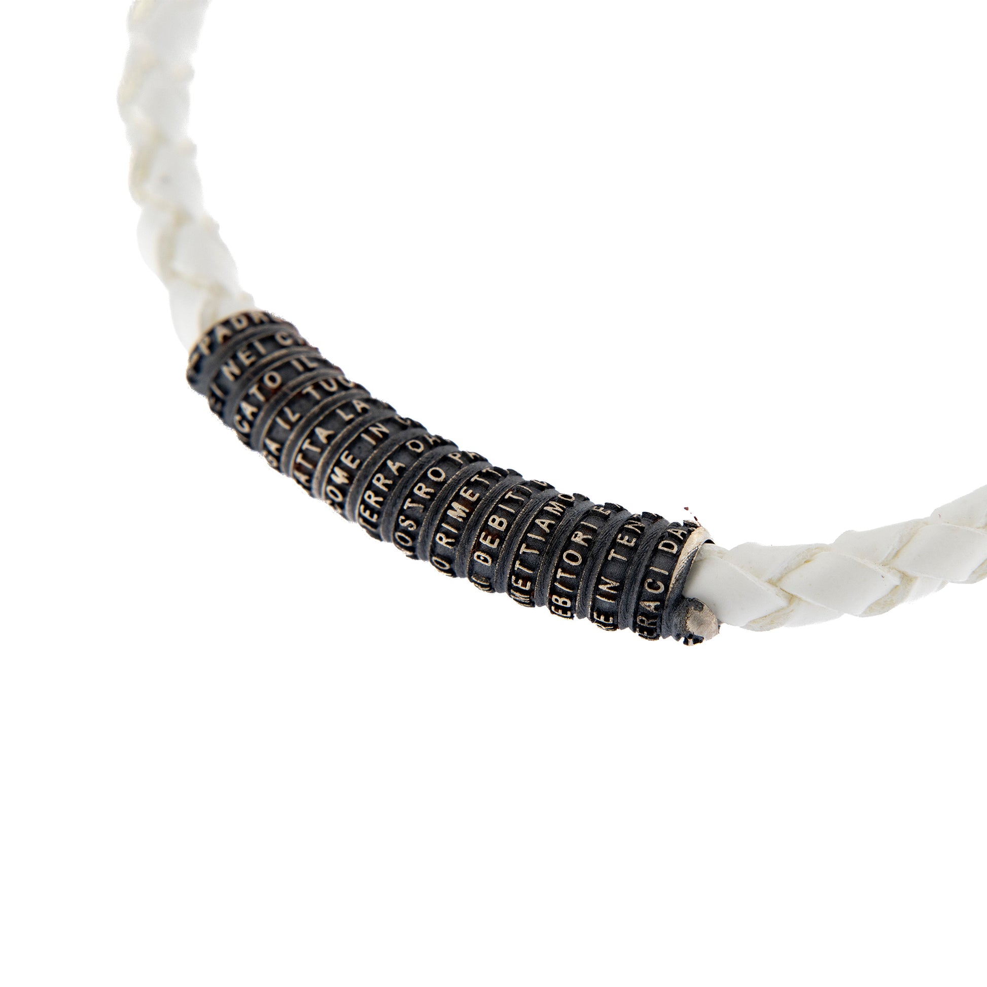 Bracciale in pelle e inserto in argento 925 con preghiera Padre Nostro
