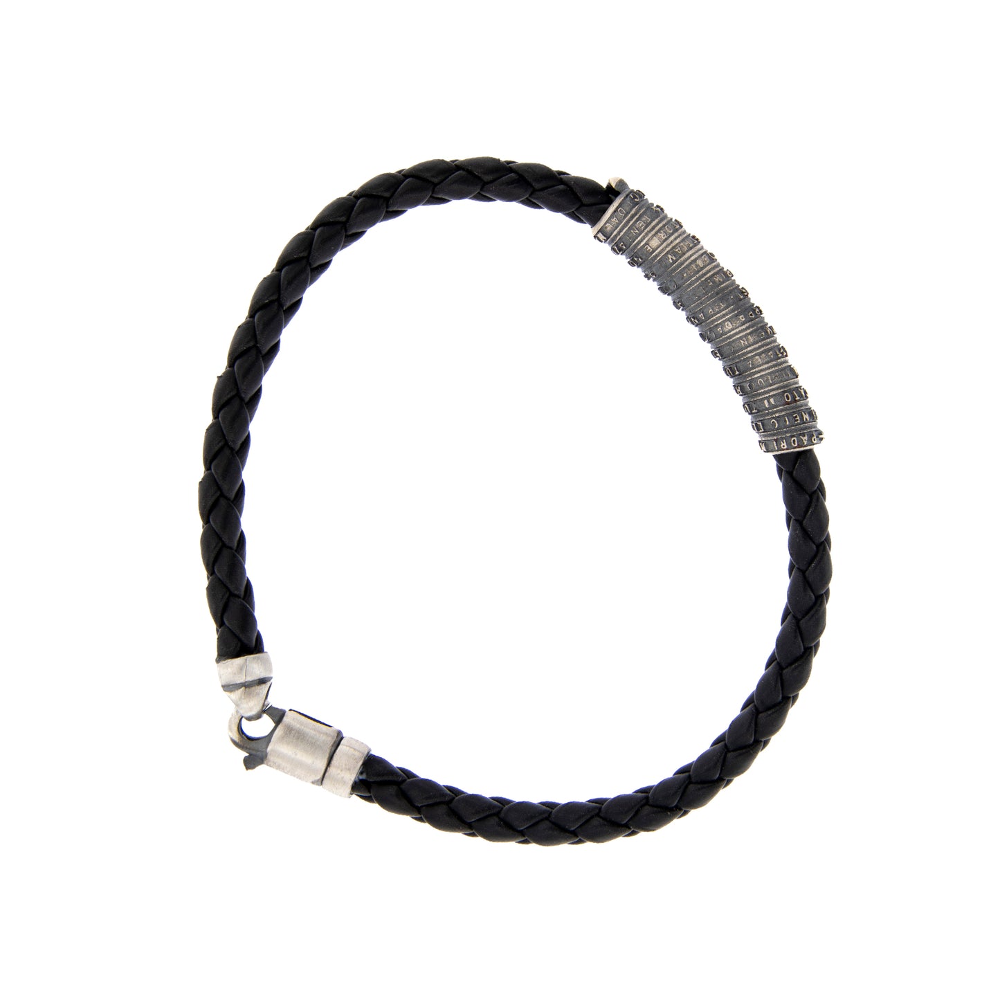 Bracciale in pelle e inserto in argento 925 con preghiera Padre Nostro
