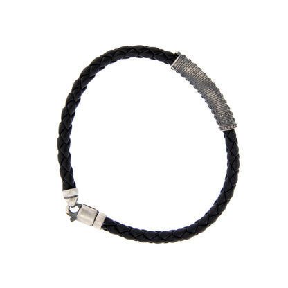 Bracciale in pelle e inserto in argento 925 con preghiera Padre Nostro

