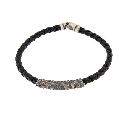 Bracciale in pelle e inserto in argento 925 con preghiera Padre Nostro
