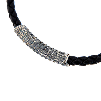 Bracciale in pelle e inserto in argento 925 con preghiera Padre Nostro
