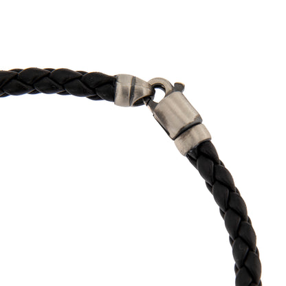 Bracciale in pelle e inserto in argento 925 con preghiera Padre Nostro

