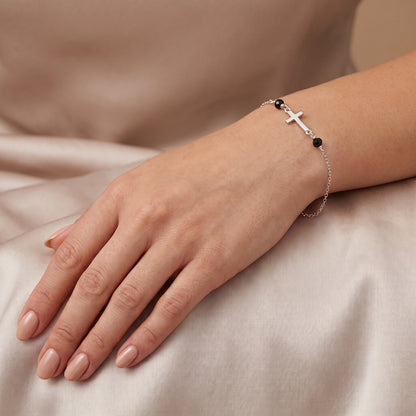 Bracciale Croce e pietre nere in bronzo