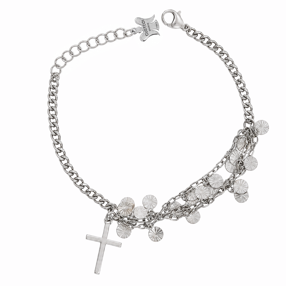 Bracciale Religioso con Croce e Pendenti Multicatena