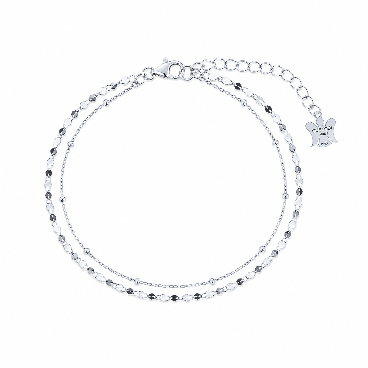 Bracciale doppia catena pallinata e schiacciata in bronzo