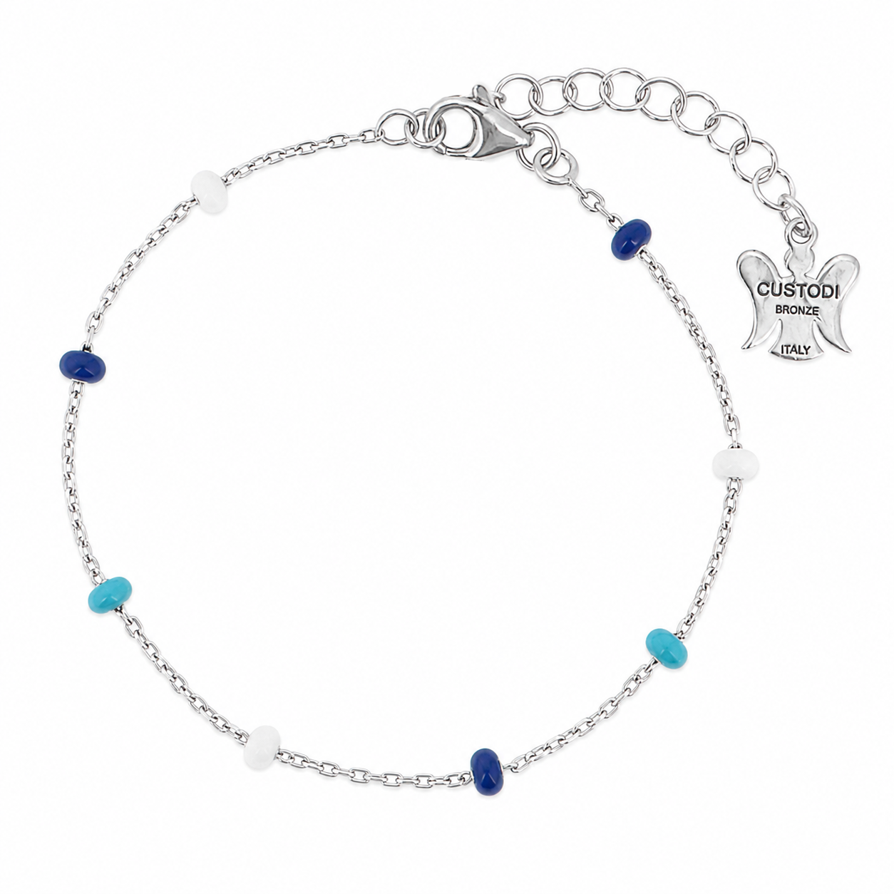 Bracciale bimbo/a celeste, blu e bianco in bronzo