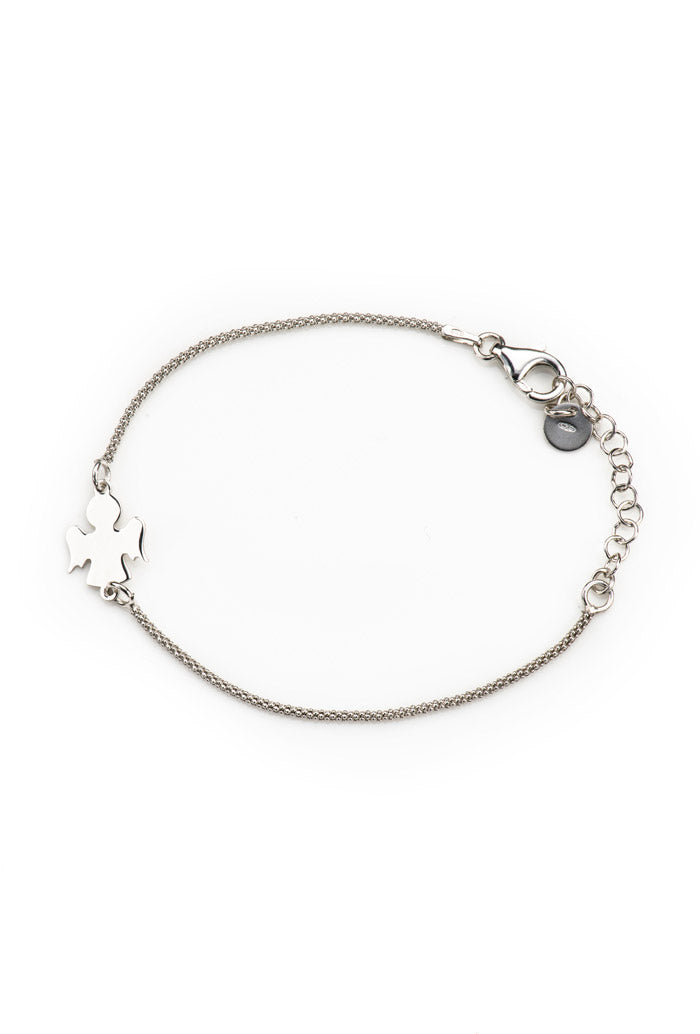 Bracciale maglia coreana Angelo in argento 925 rodiato. Lunghezza 17+3 cm