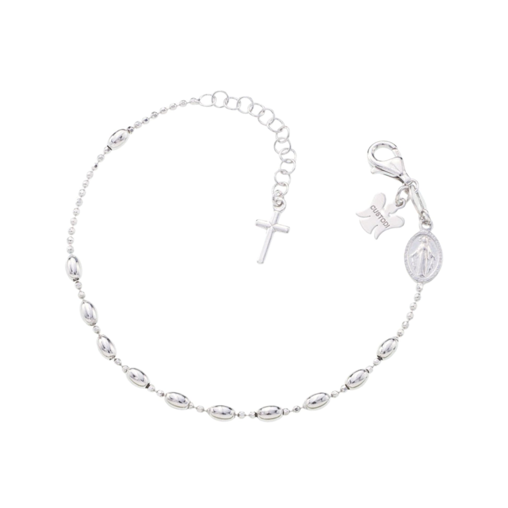 Bracciale decina maglia pallinata e grani ovali  in argento 925 rodiato. Llunghezza 17+ 3 cm