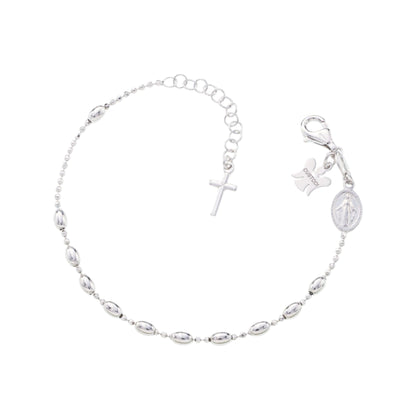 Bracciale decina maglia pallinata e grani ovali  in argento 925 rodiato. Llunghezza 17+ 3 cm