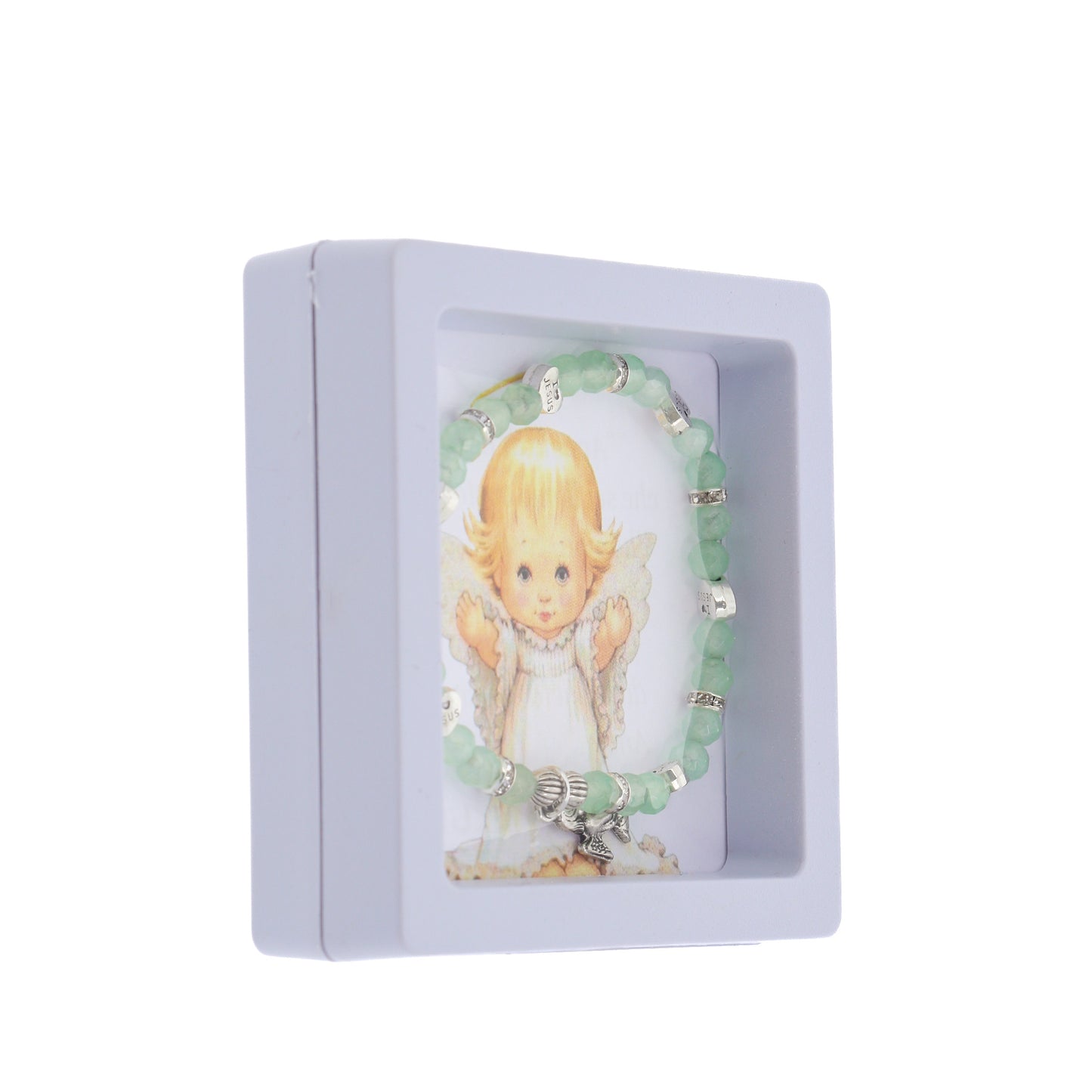 Bracciale angelo custode in giada verde con confezione