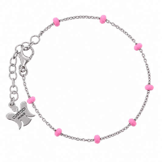Bracciale bimba in bronzo e grani rosa