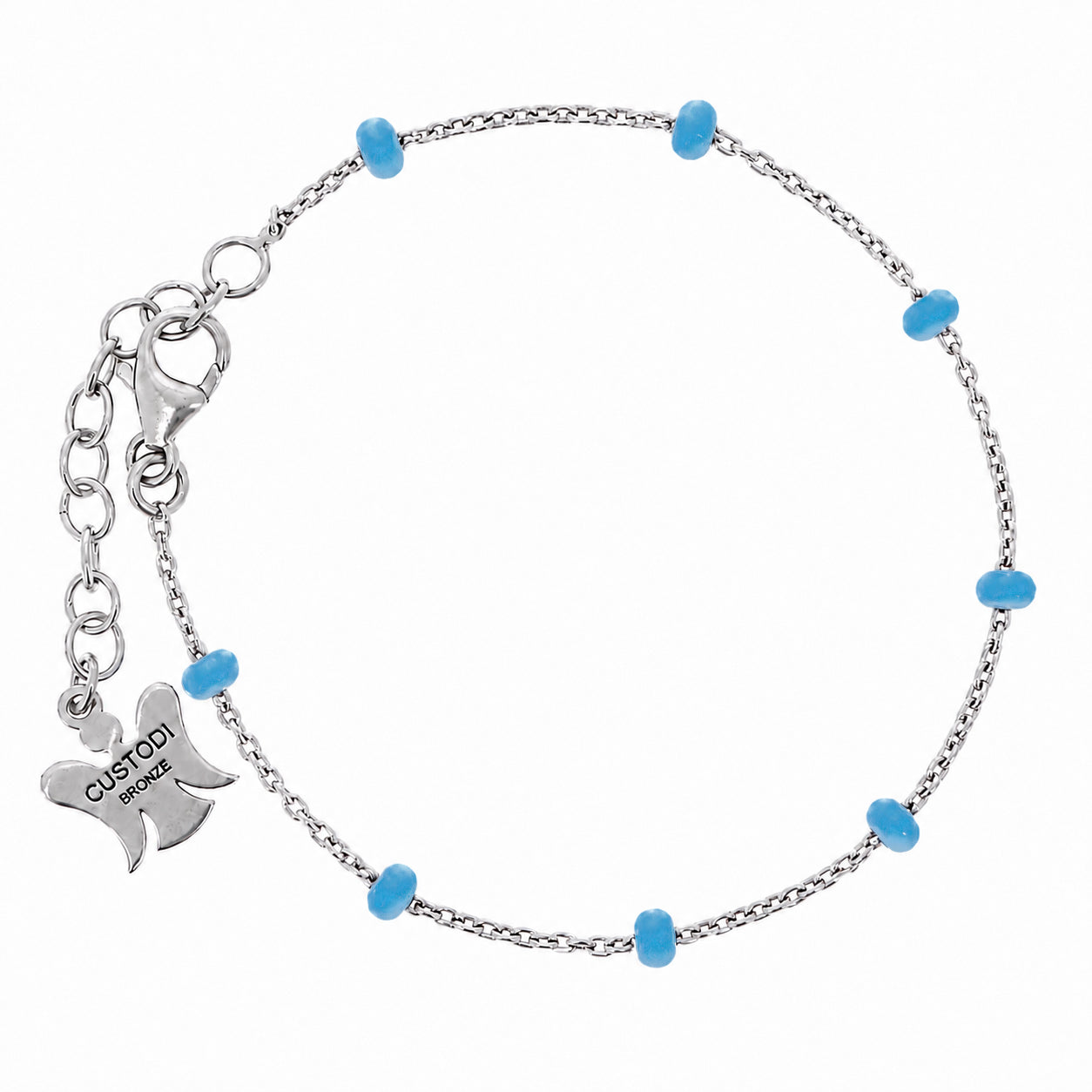 Bracciale bimbo in bronzo e grani celesti