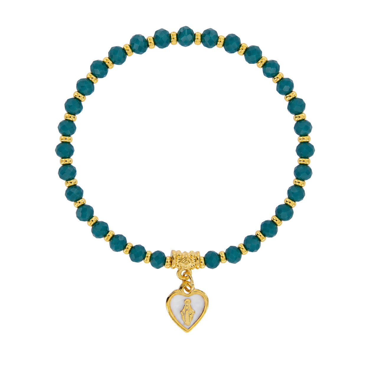 Bracciale Medaglia Miracolosa ottanio con cuore smaltato e finitura dorata