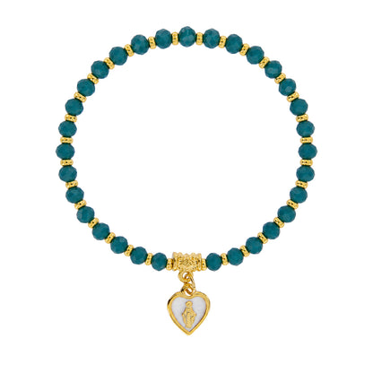 Bracciale Medaglia Miracolosa ottanio con cuore smaltato e finitura dorata