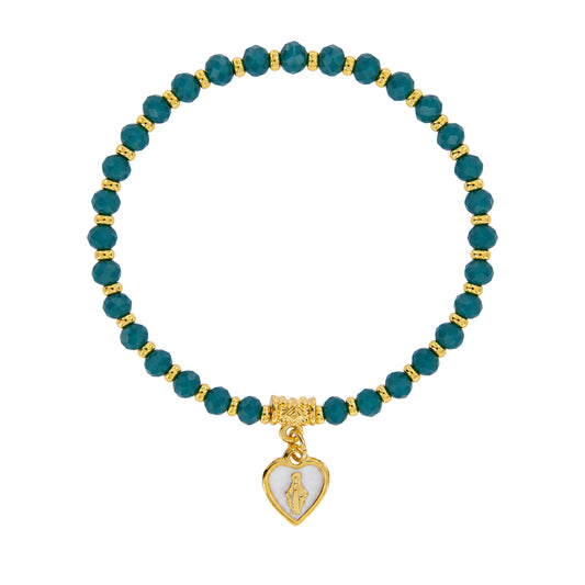 Bracciale Medaglia Miracolosa ottanio con cuore smaltato e finitura dorata