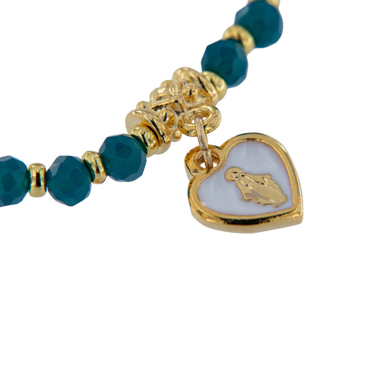 Bracciale Medaglia Miracolosa ottanio con cuore smaltato e finitura dorata
