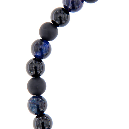 Bracciale Uomo Pietre Dure Nere e Blu con Tau - 6 mm