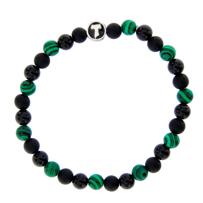 Bracciale Uomo Pietre Dure Nere e Verdi con Tau - 6 mm