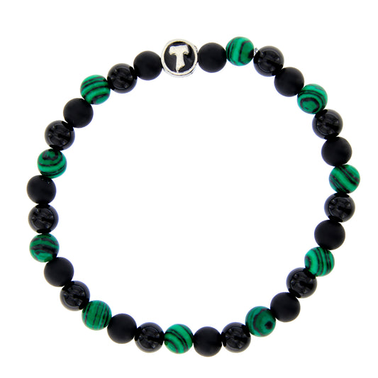 Bracciale Uomo Pietre Dure Nere e Verdi con Tau - 6 mm