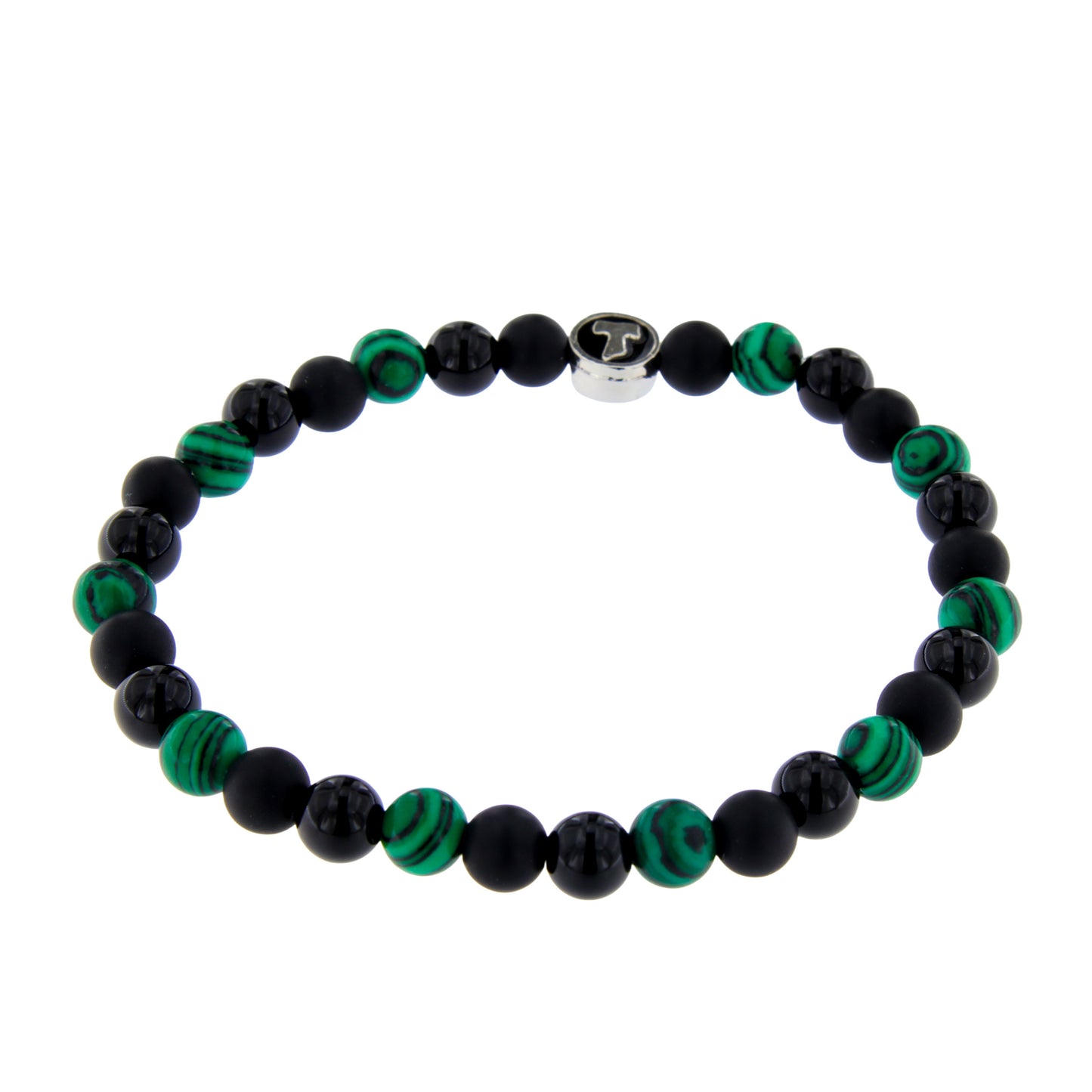 Bracciale Uomo Pietre Dure Nere e Verdi con Tau - 6 mm