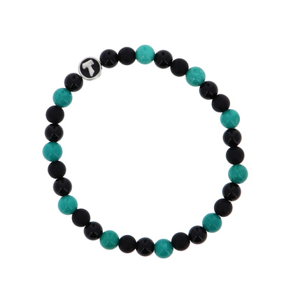 Bracciale Uomo Pietre Dure Nere e Acquamarina con Tau - 6 mm