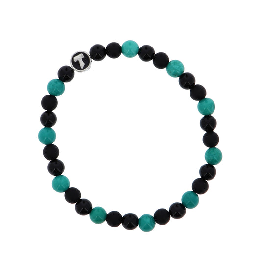 Bracciale Uomo Pietre Dure Nere e Acquamarina con Tau - 6 mm