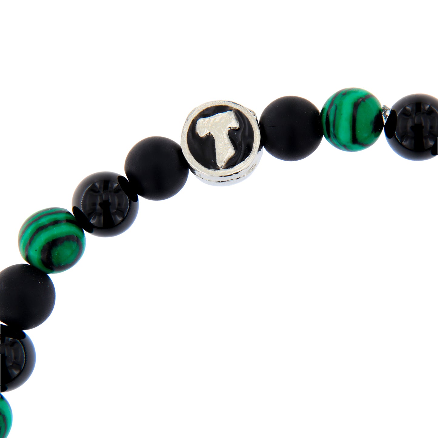 Bracciale Uomo Pietre Dure Nere e Verdi con Tau - 6 mm