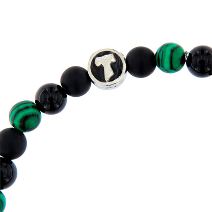 Bracciale Uomo Pietre Dure Nere e Verdi con Tau - 6 mm