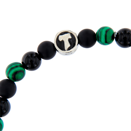 Bracciale Uomo Pietre Dure Nere e Verdi con Tau - 6 mm