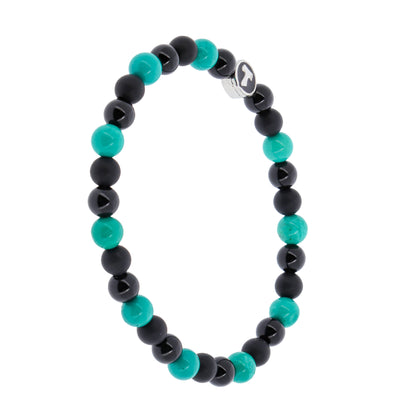 Bracciale Uomo Pietre Dure Nere e Acquamarina con Tau - 6 mm